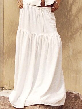 Tearose Linen Blend Maxi Skirt White